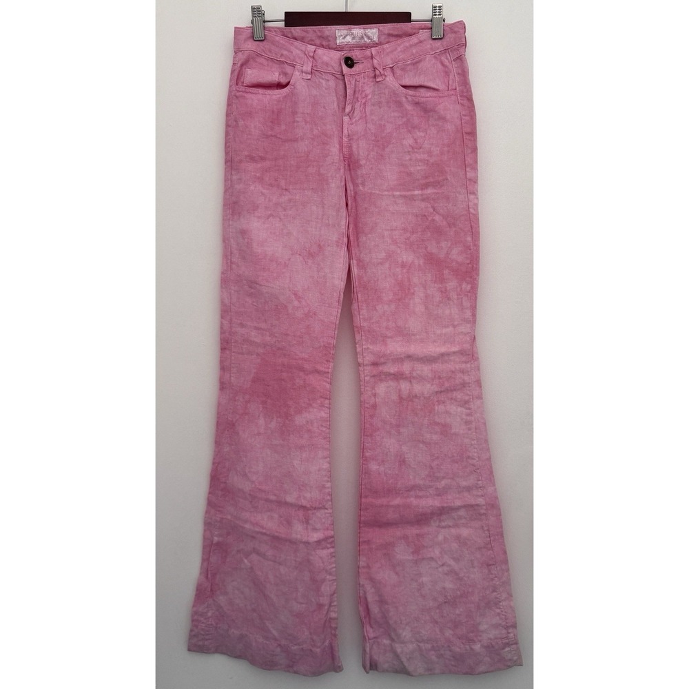 GUESS Pants Womens 24 Brittney Flare Y2K PINK Tie-Dye Linen 90's Boho Festival